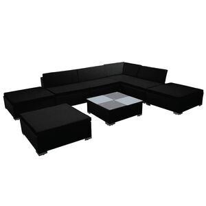vidaXL 8 r&eacute;szes fekete polyrattan kerti &uuml;lőgarnit&uacute;ra p&aacute;rn&aacute;kkal