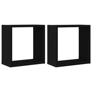 vidaXL 2 db fekete t&ouml;lgysz&iacute;nű szerelt fa fali kockapolc 30x15x30 cm
