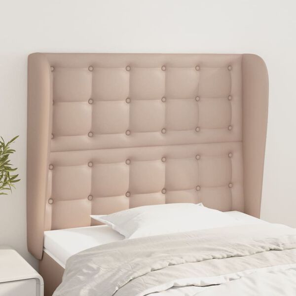 vidaXL cappuccino műbőr fejt&aacute;mla sz&aacute;rnyakkal 93x23x118/128 cm