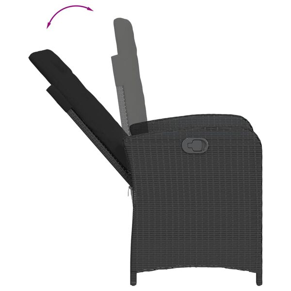 vidaXL 7 r&eacute;szes fekete polyrattan kerti &eacute;tkezőgarnit&uacute;ra p&aacute;rn&aacute;val