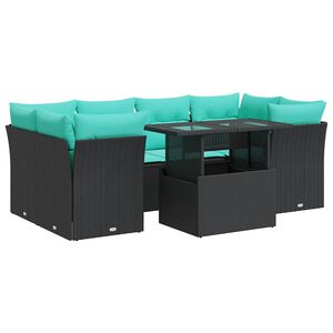vidaXL 7 r&eacute;szes fekete polyrattan ak&aacute;cfa kerti &uuml;lőgarnit&uacute;ra p&aacute;rn&aacute;val