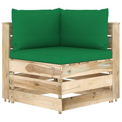 vidaXL háromszemélyes zöld impregnált fa kerti kanapé párnákkal
