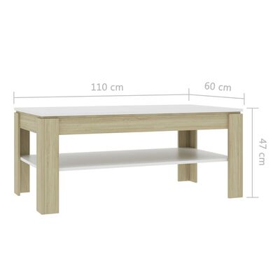 vidaXL fehér és sonoma színű forgácslap dohányzóasztal 110x60x47 cm