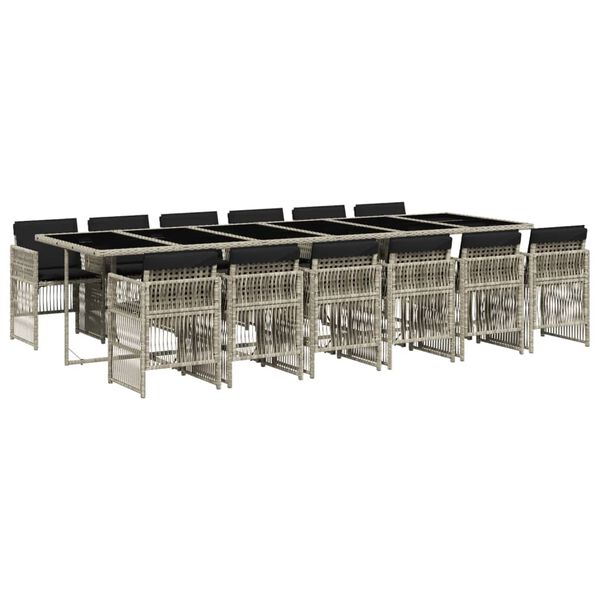 vidaXL 13 r&eacute;szes sz&uuml;rke polyrattan kerti &eacute;tkezőgarnit&uacute;ra p&aacute;rn&aacute;kkal