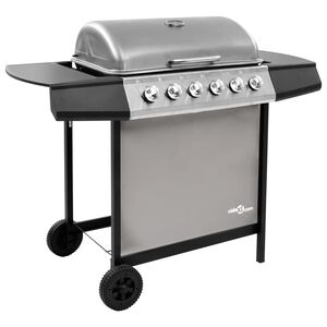 vidaXL fekete &eacute;s ez&uuml;st g&aacute;z grills&uuml;tő 6 &eacute;gővel