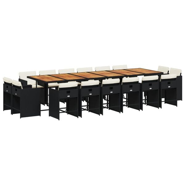 vidaXL 17 r&eacute;szes fekete polyrattan kerti &eacute;tkezőgarnit&uacute;ra p&aacute;rn&aacute;kkal