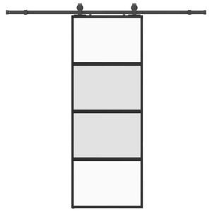 vidaXL fekete edzett &uuml;veg tol&oacute;ajt&oacute; f&eacute;mszerel&eacute;k szettel 76x205 cm