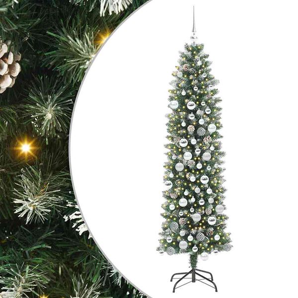 vidaXL Mű Karcs&uacute; Kar&aacute;csonyi Fa 300 LED-del Z&ouml;ld &eacute;s Feh&eacute;r 180 cm