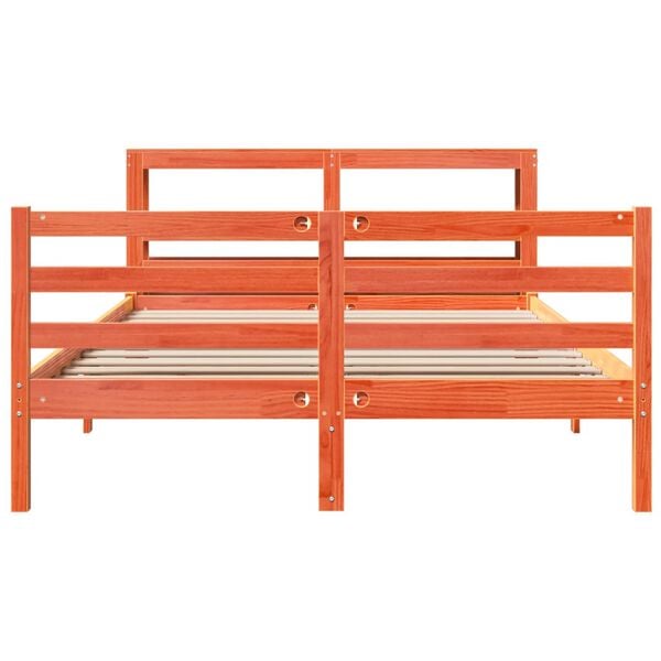 vidaXL viaszbarna t&ouml;m&ouml;r fenyőfa &aacute;gy matrac n&eacute;lk&uuml;l 135 x 190 cm