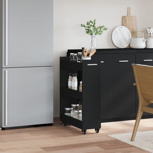 vidaXL fekete szerelt fa szekr&eacute;ny kerekekkel 60 x 22 x 79 cm