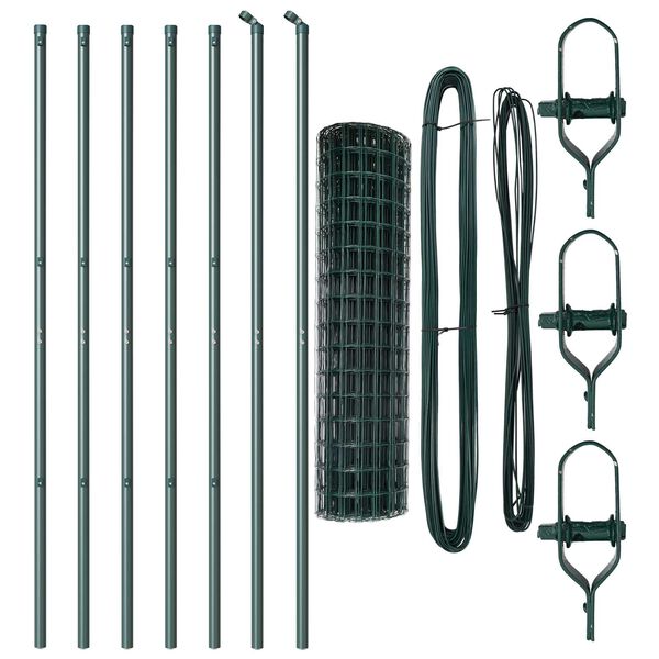 vidaXL Kerítés oszlopokkal Zöld 1 x 10 m Acél és PVC