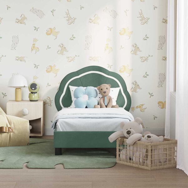 vidaXL Gyerekágy keret fejtámlával Tengeri Zöld 70 x 140 cm Bársony