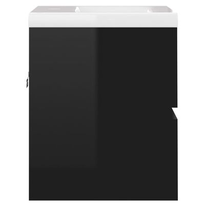 vidaXL magasfényű fekete forgácslap mosdószekrény beépített mosdóval