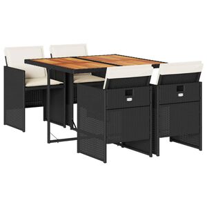 vidaXL 5 r&eacute;szes fekete polyrattan kerti &eacute;tkezőgarnit&uacute;ra p&aacute;rn&aacute;kkal