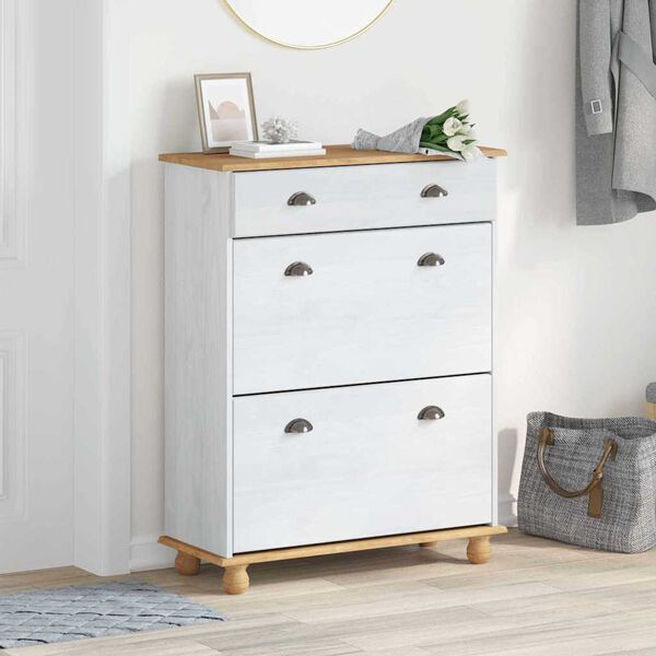 vidaXL Cipőszekr&eacute;ny fi&oacute;kkal ASKIM Feh&eacute;r 85 x 35 x 108 cm T&ouml;m&ouml;r fenyőfa