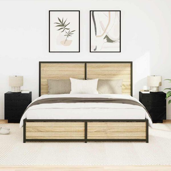 vidaXL Éjjeliszekrény 2 pcs Fekete tölgy 45 x 40 x 55 cm Faanyag