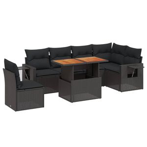 vidaXL 7 r&eacute;szes fekete polyrattan kerti &uuml;lőgarnit&uacute;ra p&aacute;rn&aacute;val