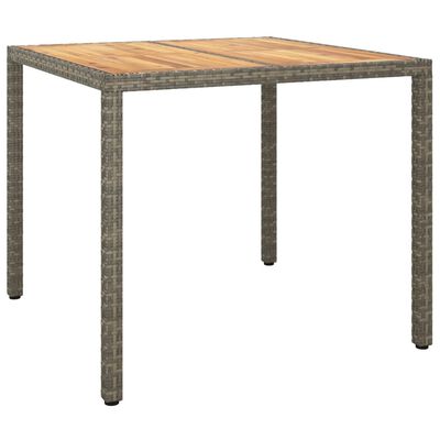 vidaXL szürke polyrattan és akácfa kerti asztal 90 x 90 x 75 cm