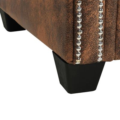 vidaXL L-alakú barna művelúr Chesterfield kanapé