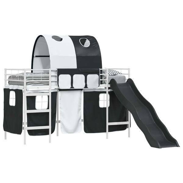 vidaXL Gyerekek Loft &Aacute;gykerete Feh&eacute;r &eacute;s fekete 99,5 x 190 cm F&eacute;m