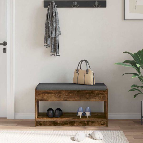 vidaXL Előt&eacute;r pad F&uuml;st&ouml;lt T&ouml;lgy 83 x 38 x 45 cm Műanyag Fa &eacute;s Sz&ouml;vet