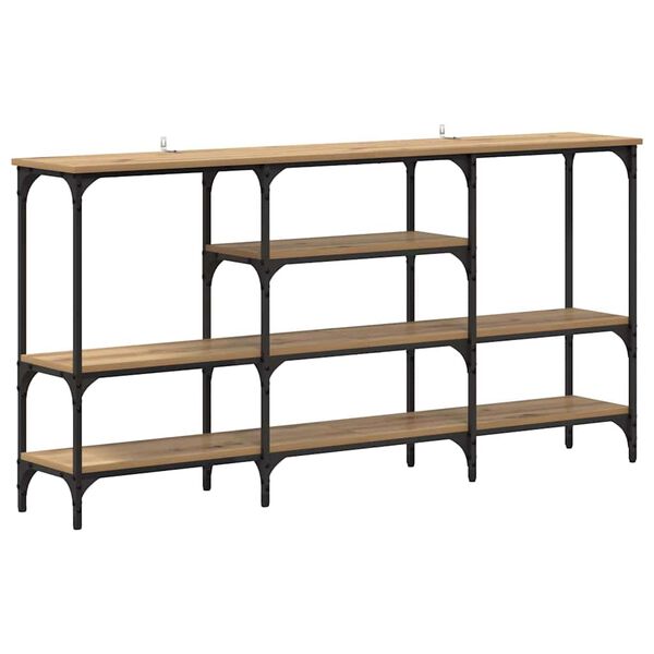 vidaXL Konzolasztal polcokkal k&eacute;zműves t&ouml;lgy 160 x 29 x 80 cm Faanyag