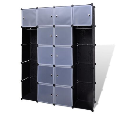 vidaXL fekete/fehér moduláris szekrény 14 rekesszel 37x146x180,5 cm