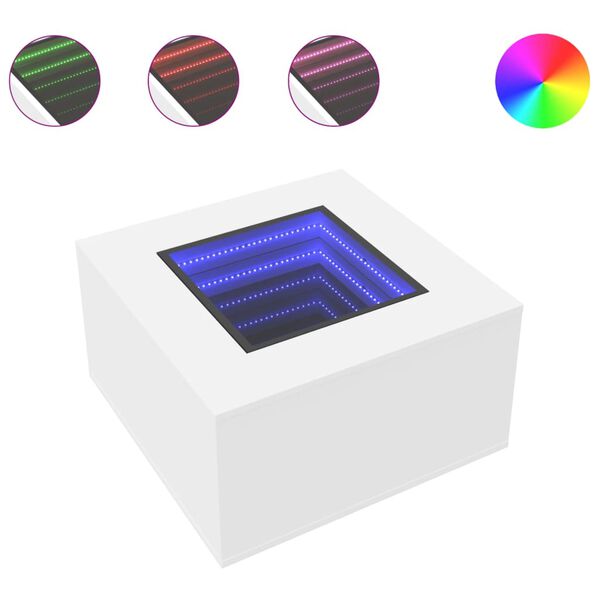 vidaXL fehér szerelt fa dohányzóasztal LED-lámpákkal 60 x 60 x 40 cm