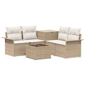 vidaXL Kanap&eacute; Szett 6 db 4-&Uuml;lőhelyek sz&aacute;ma Beige &eacute;s Kr&eacute;msz&iacute;nű