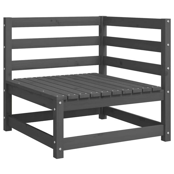 vidaXL kétszemélyes szürke tömör fenyőfa kerti kanapé párnákkal