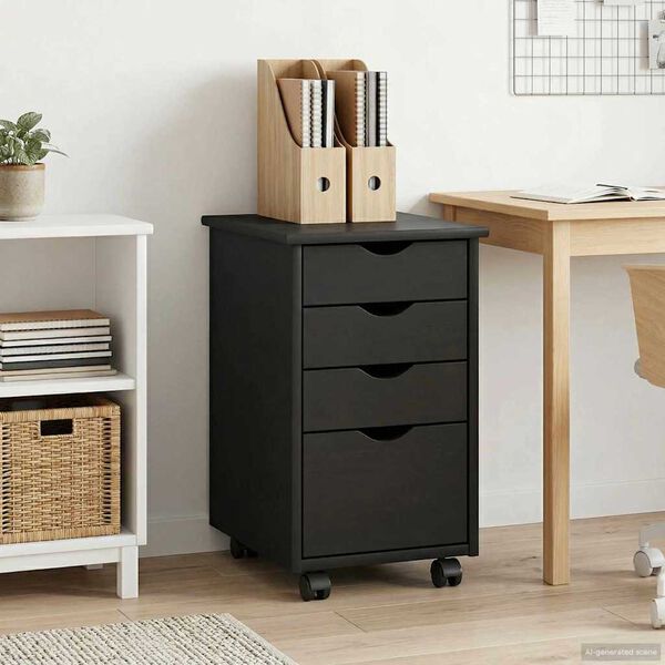 vidaXL G&ouml;rgős szekr&eacute;ny ker&eacute;kkel Sz&uuml;rke 34 x 39 x 56 cm T&ouml;m&ouml;r fenyőfa