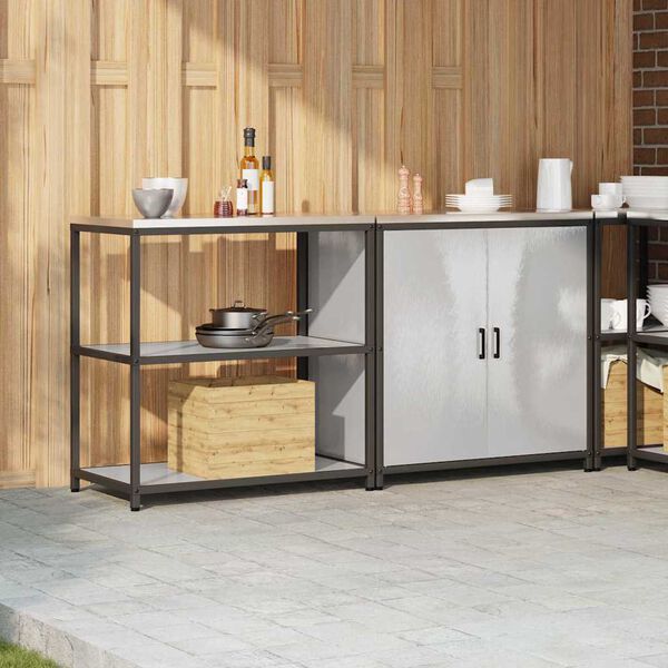 vidaXL Konyhai T&aacute;rol&oacute; K&eacute;szlet polcokkal 2 pcs Ez&uuml;st Rozsdamentes ac&eacute;l