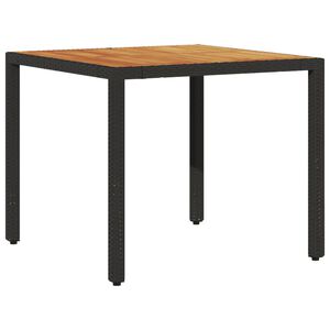 vidaXL fekete polyrattan kerti asztal ak&aacute;cfa lappal 90 x 90 x 75 cm