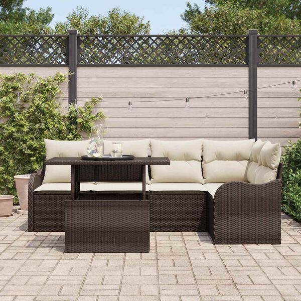 vidaXL Kerti Kanap&eacute; Szett p&aacute;rn&aacute;val p&aacute;rn&aacute;val 6 pcs Barna Poly Rattan