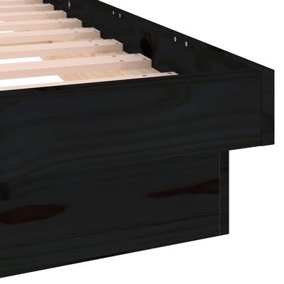 vidaXL kétszemélyes fekete tömör fa LED-es ágykeret 135 x 190 cm