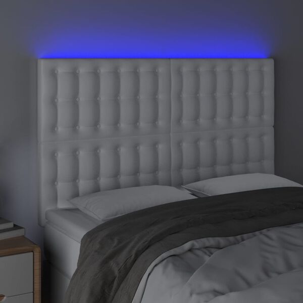 vidaXL feh&eacute;r műbőr LED-es fejt&aacute;mla 144x5x118/128 cm