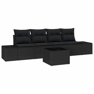 vidaXL Kerti Kanap&eacute; Szett p&aacute;rn&aacute;val t&aacute;rol&oacute;val 5 pcs Fekete polirattan
