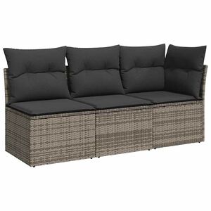 vidaXL 3 szem&eacute;lyes sz&uuml;rke polyrattan kerti kanap&eacute; p&aacute;rn&aacute;val