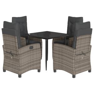 vidaXL 5 r&eacute;szes sz&uuml;rke polyrattan kerti &eacute;tkezőgarnit&uacute;ra p&aacute;rn&aacute;val
