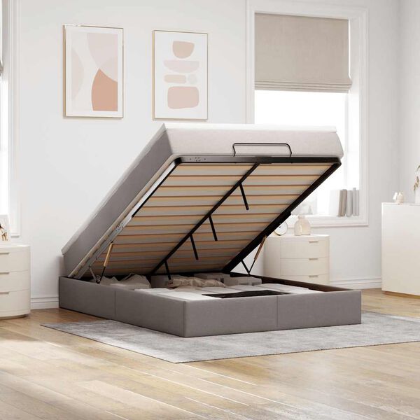 vidaXL Oszmán ágykeret matraccal tópszín 140x200cm szövet