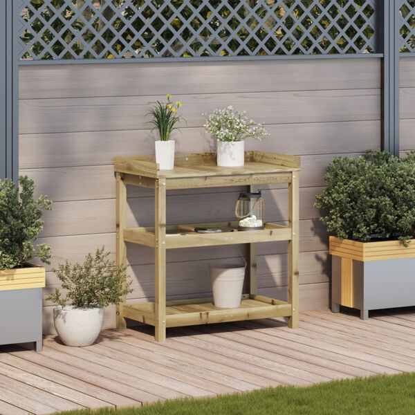 vidaXL impregn&aacute;lt fenyőfa &uuml;ltetőasztal polcokkal 82,5 x 45 x 86,5 cm