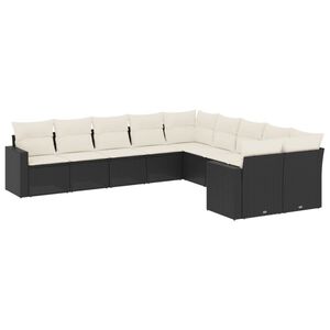 vidaXL 10 r&eacute;szes fekete polyrattan kerti &uuml;lőgarnit&uacute;ra p&aacute;rn&aacute;kkal