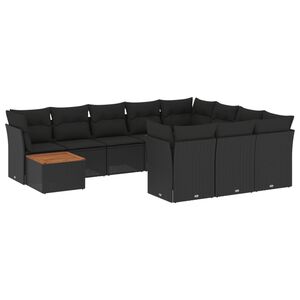vidaXL 11 r&eacute;szes fekete polyrattan kerti &uuml;lőgarnit&uacute;ra p&aacute;rn&aacute;kkal