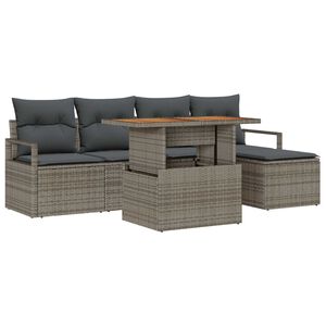 vidaXL Kerti Kanap&eacute; Szett t&aacute;rol&oacute;val 6 pcs Sz&uuml;rke Poli rattan