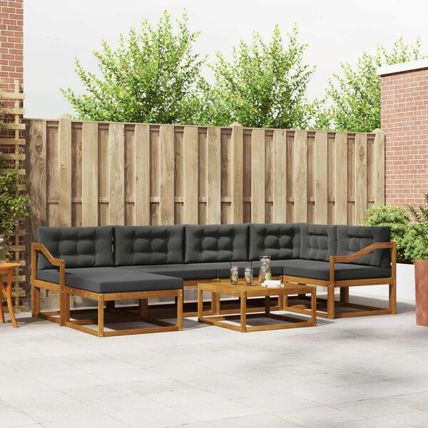 vidaXL K&uuml;lt&eacute;ri kanap&eacute; szett p&aacute;rn&aacute;val 7 pcs Term&eacute;szetes &eacute;s antracit