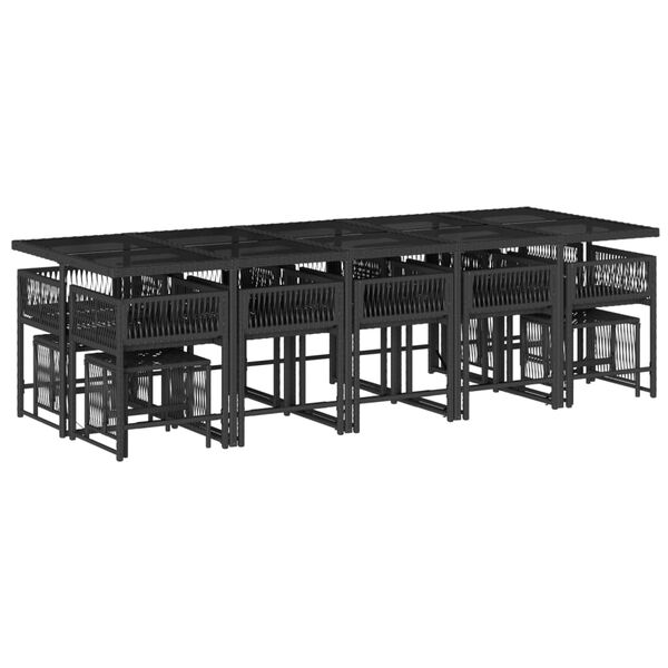 vidaXL 15 r&eacute;szes fekete polyrattan kerti &eacute;tkezőgarnit&uacute;ra p&aacute;rn&aacute;kkal