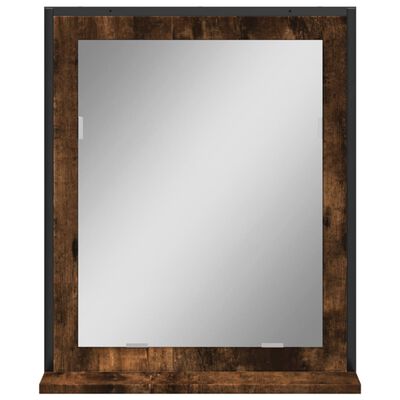 vidaXL füstölt tölgy szerelt fa fürdőszobai tükör polccal 50x12x60 cm