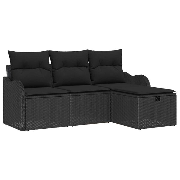 vidaXL Kerti Kanap&eacute; Szett p&aacute;rn&aacute;val t&aacute;rol&oacute;val 4 pcs Fekete Poli rattan