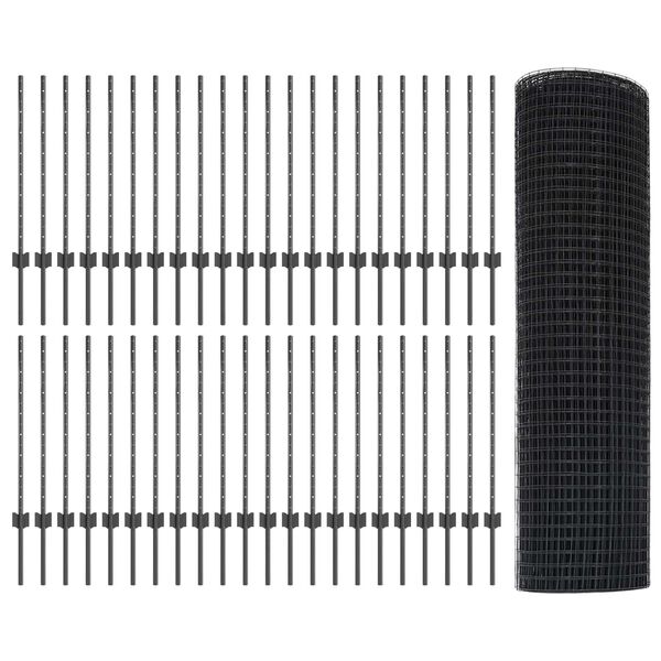 vidaXL Ker&iacute;t&eacute;s oszlopokkal Sz&uuml;rke 0,8 x 100 m Ac&eacute;l &eacute;s PVC