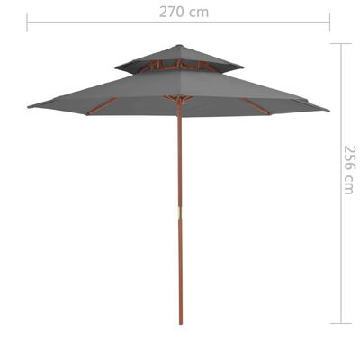 vidaXL antracitszürke kétszintes napernyő fa rúddal 270 cm